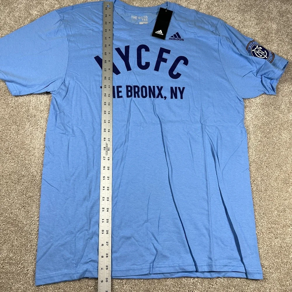Adidas Mens L Blue NYCFC Short Sleeve The‎ Bronx NY Soccer Performance Tee NWT